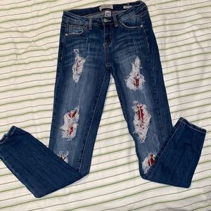 Judy Blue Los Angeles Skinny Fit Sz 3/26 Distressed Jeans With Patches